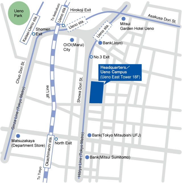 Headquarters／Ueno Campus Access map