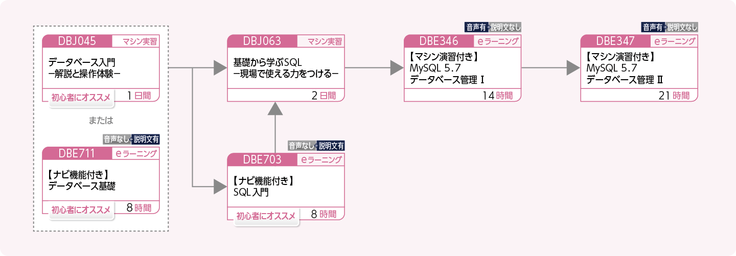 MySQL を使用してデータベースを管理・運用する方のコースフロー