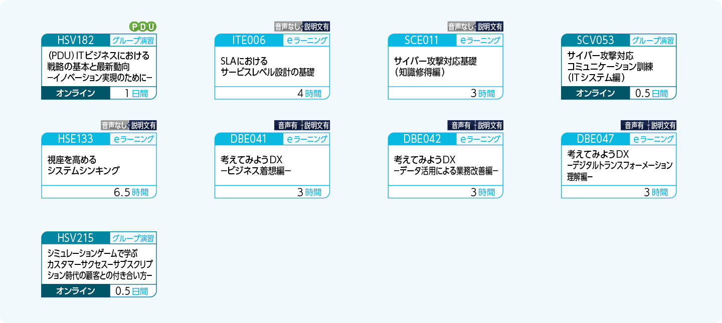 事業戦略を立案するためのビジネスフレームワークの活用や、サービスデザイン、リスクマネジメントを実践したい方のコースフロー