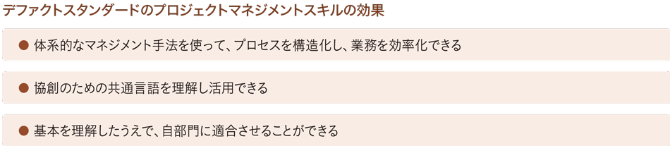 デファクトスタンダードのプロジェクトマネジメントスキルの効果