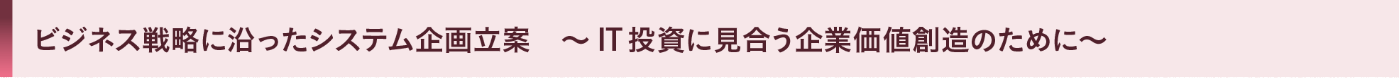 ビジネス戦略に沿ったシステム企画立案　～ IT投資に見合う企業価値創造のために～